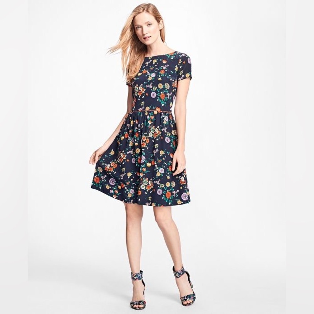 Brooks Brothers Red Fleece Silk A Line Floral Dress